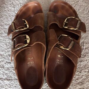 Birkenstock Sandals with Gold Buckles